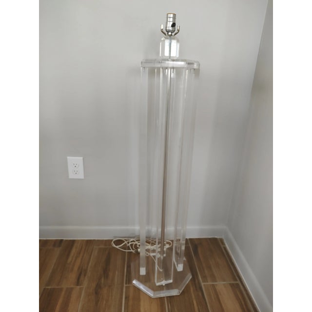 Post Modern Styling in above average vintage condition. Lovely Lucite detailing with chrome accents. Octagonal base with...