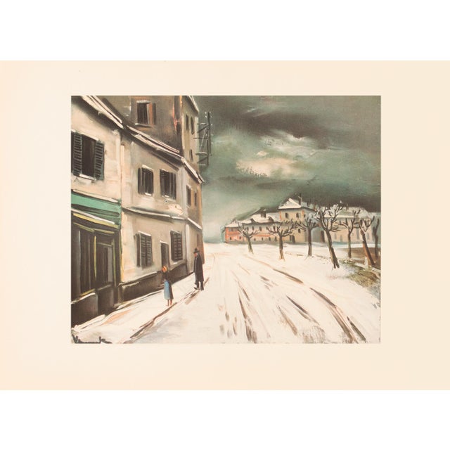 Verdigris 1940s After Maurice Vlaminck "Winter Landscape", First Edition Period Swiss Offset Lithograph For Sale - Image 8 of 8
