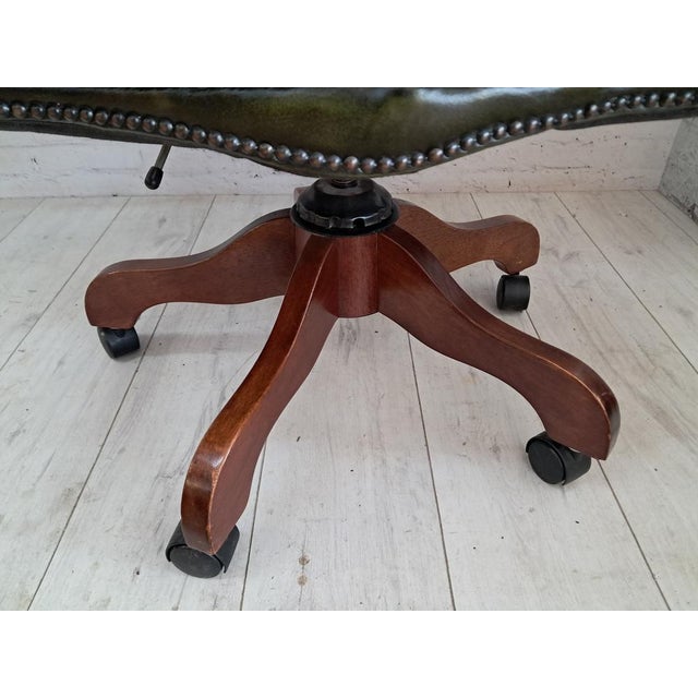 Vintage Chesterfield Style Chair in Green Leather, 1980s For Sale - Image 9 of 18