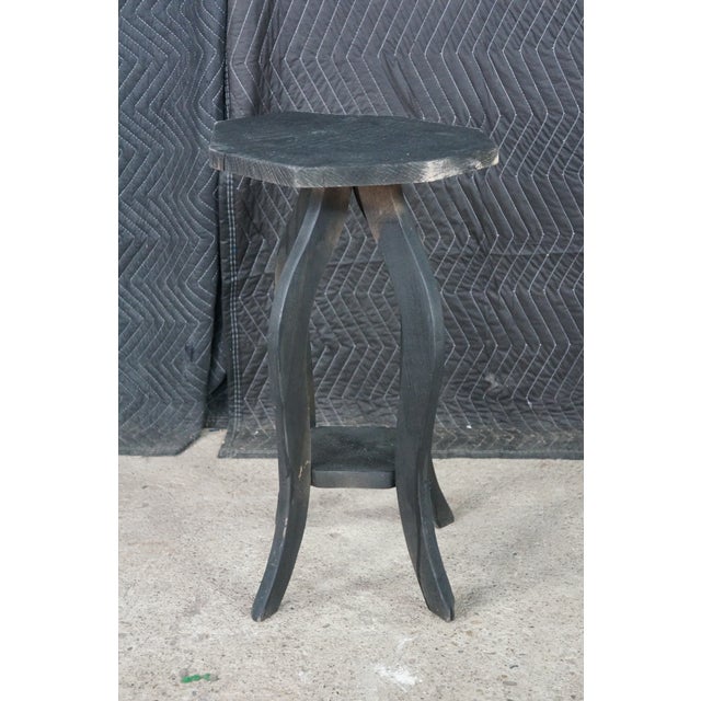 Black Vintage Arts & Crafts Oak Black Octagonal Plant Stand Pedestal Table 25" For Sale - Image 8 of 16