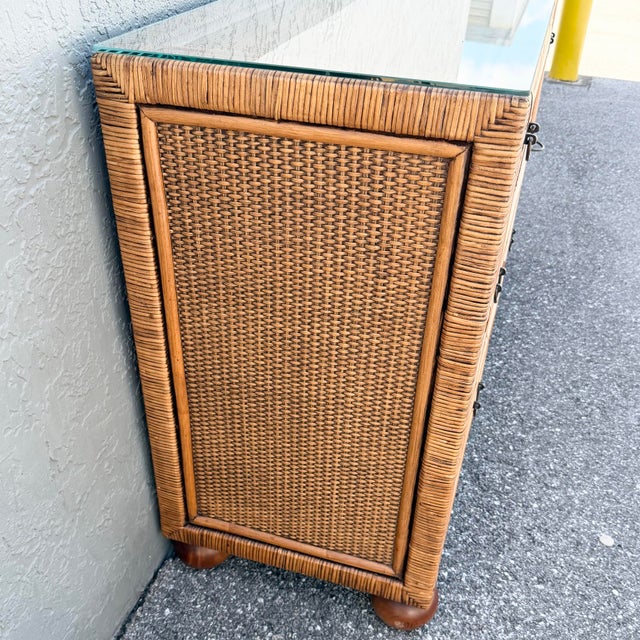Boho Chic Wicker Dresser With Wall Mirror - 2 Pieces For Sale - Image 10 of 10
