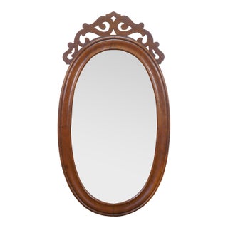 Antique Victorian Mahogany Oval Vanity Dresser Mirror 28" For Sale