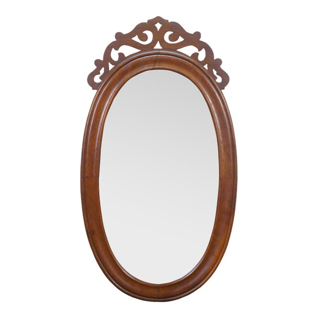 Antique Victorian Mahogany Oval Vanity Dresser Mirror 28" For Sale