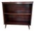 1960s Mid Century Modern Low Warm Wood 2 Shelf Bookshelf With Tapered Brass Capped Legs Dark Stain For Sale