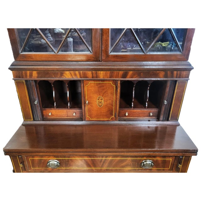 Antique 20th C American Hepplewhite Mahogany Tambour Door Secretary Desk Vitrine For Sale - Image 14 of 18