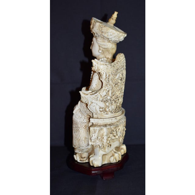 Vintage Chinese Empress Carved Cast Resin With Faux Ivory Finish Figurine Statue For Sale - Image 12 of 16