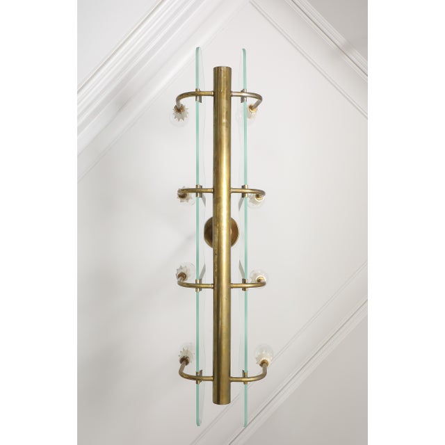 1930s Italian Art Deco Brass and Glass 8-Light Pendant For Sale - Image 4 of 15