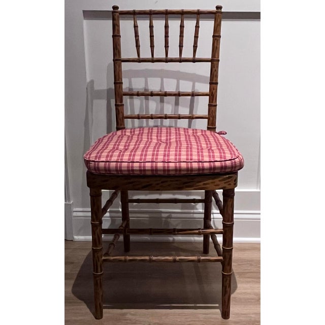 Mid 20th Century Faux Bamboo Tortoise Shell Finish Chair Made in Spain With Custom Red Raspberry Che For Sale - Image 11 of 12