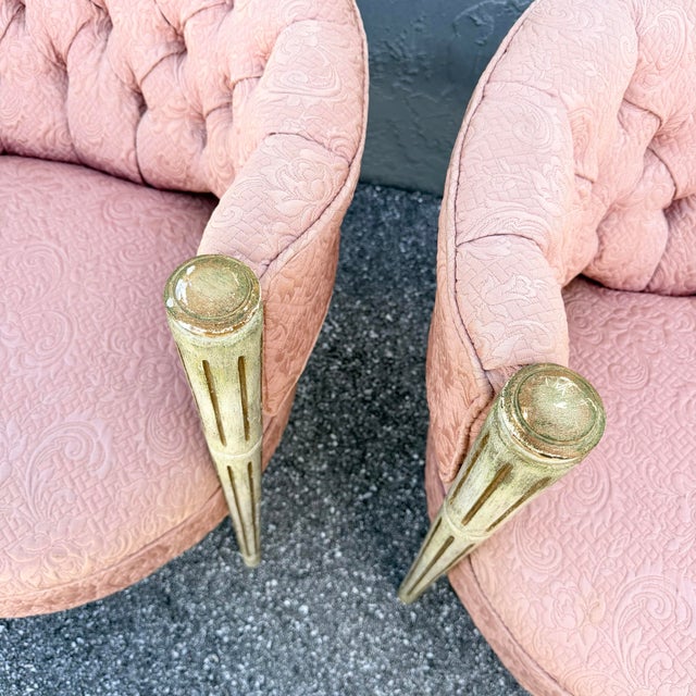 Vintage French-Style Tufted Pink Barrel Accent Chairs - A Pair For Sale - Image 11 of 11
