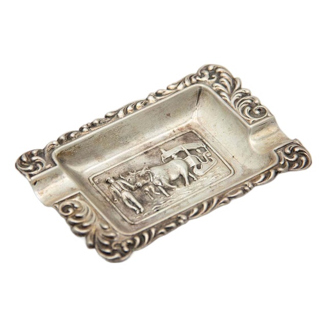 Silver Ashtray with Cigarette Holders and Bucolic Scenes Reliefs For Sale