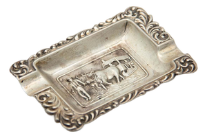 Silver Ashtray with Cigarette Holders and Bucolic Scenes Reliefs