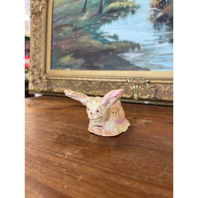 Folk Art 1970s Whimsical Hand-Built Ceramic Creature Sculpture With Long Ears and Textured Colorful Glaze For Sale - Image 3 of 9