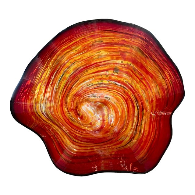 1990s Autumn Flame Italian Murano Blown-Glass Extra Large Waved Bowl For Sale