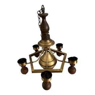 Early 19th Century Wood Brass Five Arm Light Fixture For Sale