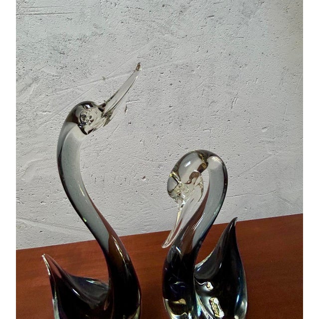 Antiqued Murano Glass Black Swans from Seguso, 1970s, Set of 2 For Sale - Image 11 of 13