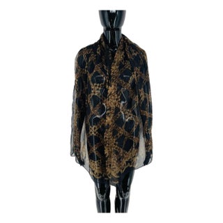 Chanel Black Printed 100% Silk Scarf For Sale