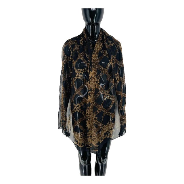 Chanel Black Printed 100% Silk Scarf For Sale