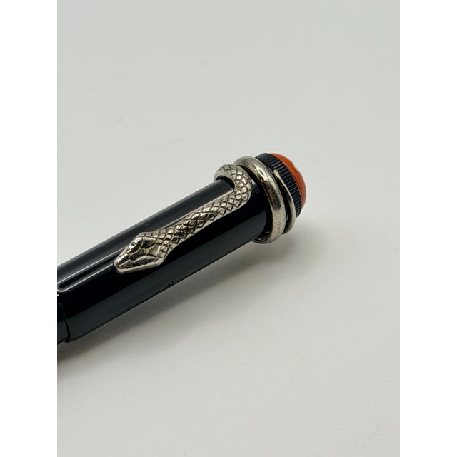 Neoclassical Vintage Montblanc Black Resin Pen With Sterling Snake Clip — German Made For Sale - Image 3 of 4