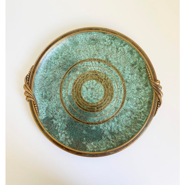 1930s 1930s Carl Sorensen Bronze Verdigris Art Deco Serving Bar Tray For Sale - Image 5 of 13
