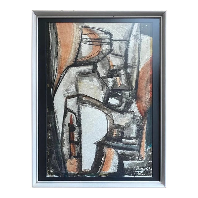 Signed & Framed Modernist Abstract Watercolor Painting For Sale
