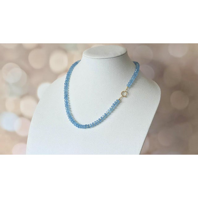 Aquamarine Faceted Beaded Necklace With 14k Gold Clasp For Sale In Cleveland - Image 6 of 8