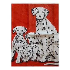 1980s Unused Vintage Irish Pure Linen "Dalmations Ulster" Fabric Art