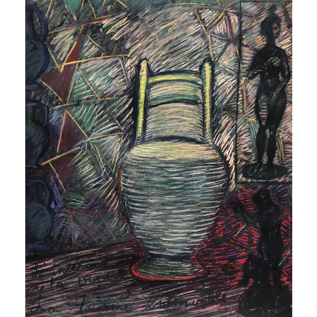 Very large interior pastel drawing by Atlanta artist Adrienne Anderson (1949-2020).