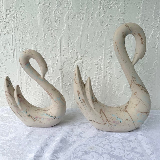 Postmodern Multi Colored Ceramic Swan Sculptures - Set of 2 For Sale - Image 4 of 7