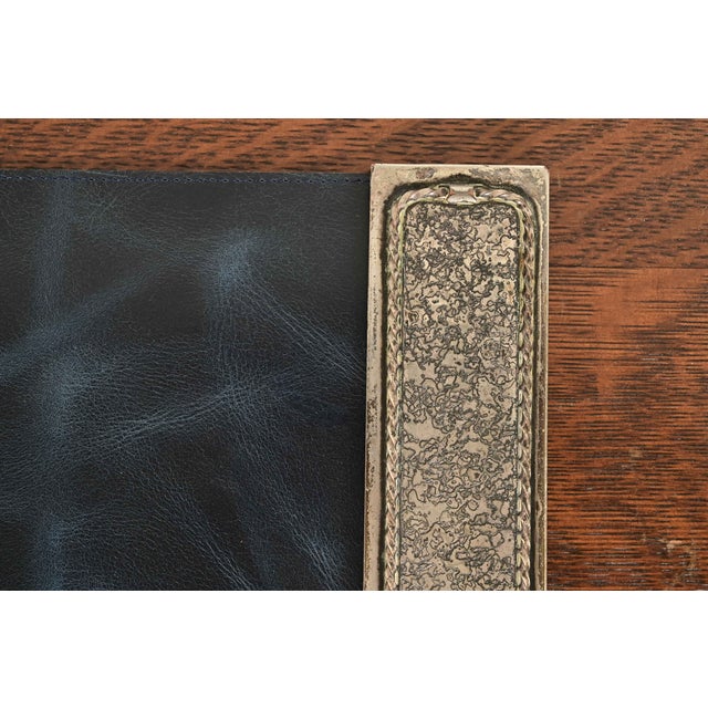 Roycroft Arts & Crafts Silver Finished Hammered Copper Blotter Ends With Leather Desk Blotter For Sale In South Bend - Image 6 of 14