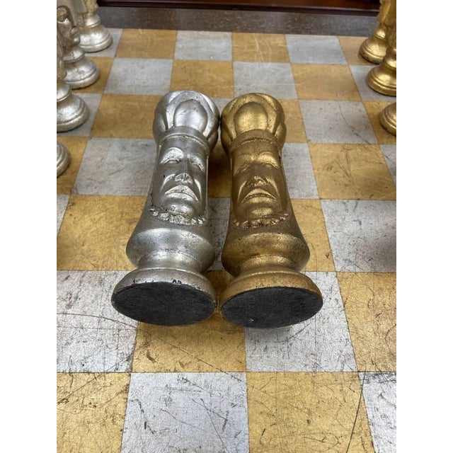 Vintage Style Chess Board Game Table, With 32 Matching Pieces, Silver Leaf + Gold Leaf For Sale - Image 9 of 9