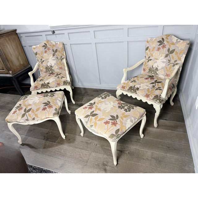 Shelby Williams Vintage Louis XV Style French Provincial Lounge Chairs & Ottomans – Shelby Williams Cabriole Leg Set of 4 For Sale - Image 4 of 12