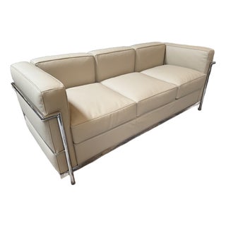 Modern Classics Petite Corbusier Style Sofa, Parchment For Sale
