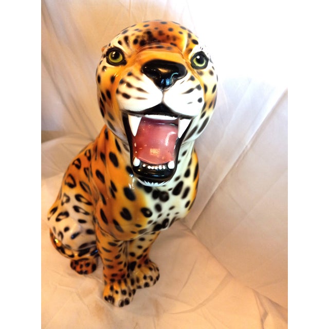African 1990s Large Glass/Ceramic Sculpture of African Leopard For Sale - Image 3 of 12