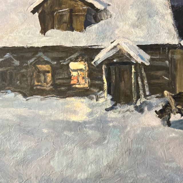 Paint 20th Century Eurooean School Oil on Canvason Board by V.Rozhkov Artist Titled Night Is Coming Made in 1994 Framed Signed For Sale - Image 7 of 11