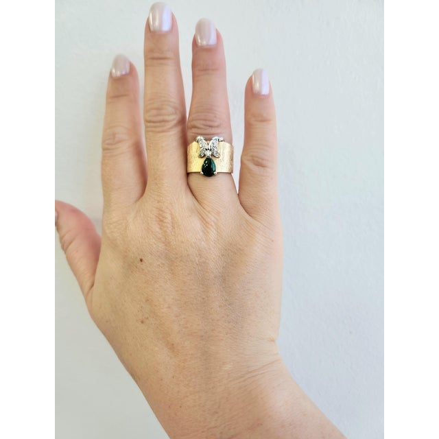 We offer free 2-day shipping! Circa 1950's Fine detail, Florentine finish band pear shape jade rich dark green diamond...