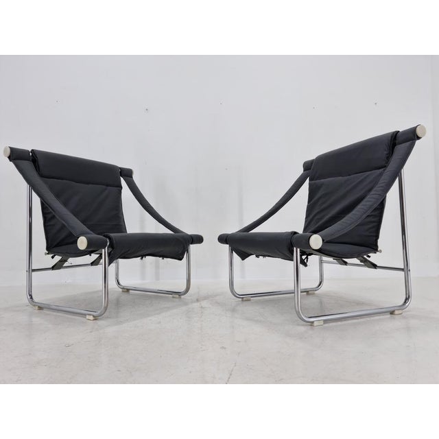 Set of Mid-Century Chrome and Leather Armchairs, 1970s For Sale - Image 14 of 17