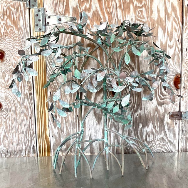 Verdigris Vintage Boho Patinated Metal Mangrove Wall Sculpture For Sale - Image 8 of 8