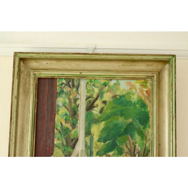 Original mid-century swedish oil on canvas painting "beyond the gate" by d. Jacobson – vintage & framed | 69.5 × 52.5 cm /...
