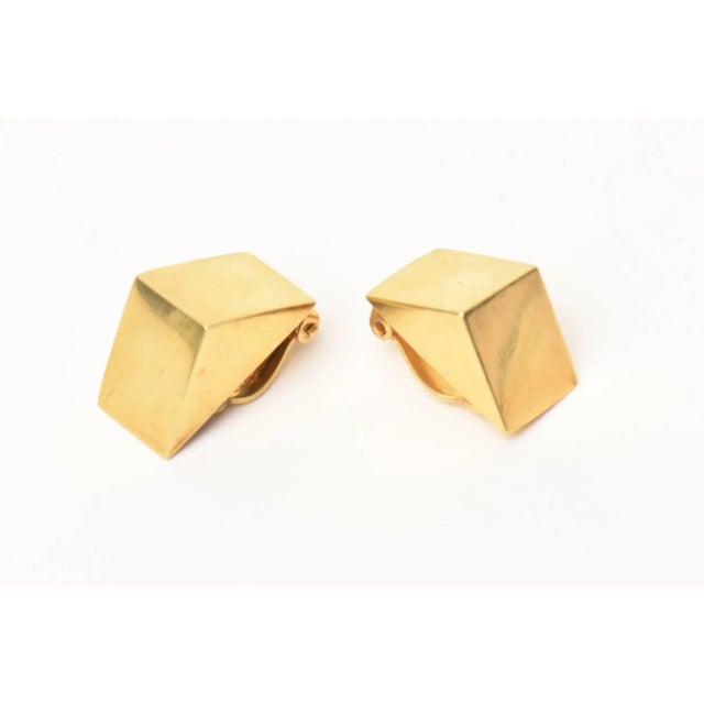Modern Custom Vermeil Over Sterling Silver Sculptural Clip on Earrings Pair Of For Sale - Image 3 of 8