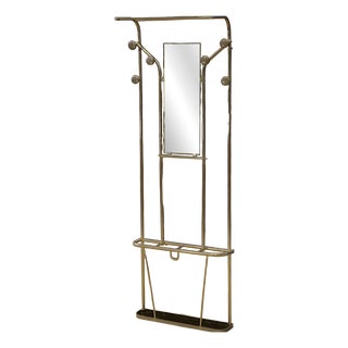 Art Deco Polished Aluminum Entryway Coat Rack with Mirror, 1950s For Sale