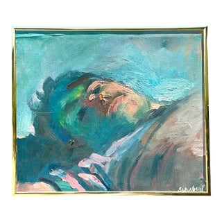 Vintage Original Painterly Portrait Air Reclining Man For Sale
