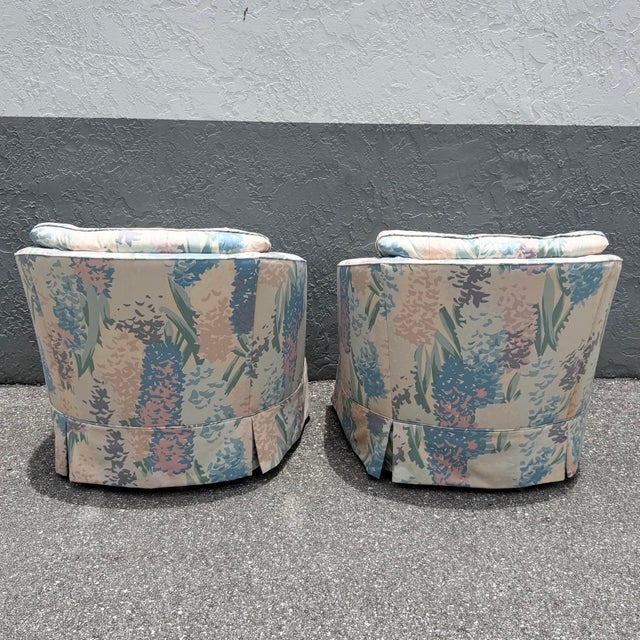 Postmodern Vintage Postmodern Tufted Swivel Barrel Chairs - A Pair For Sale - Image 3 of 12
