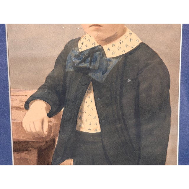 Antique Framed Watercolor Portrait of Young Boy For Sale - Image 4 of 15