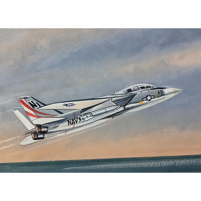 American Late 20th Century Len Musk Noted Aviation Artist F-14 Tomcat in Flight Oil on Board Painting For Sale - Image 3 of 6