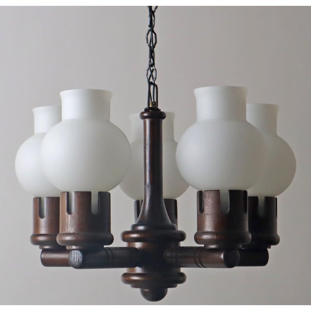 Chandelier in Wood with White Glasses in the Shape of an Onion from Vikrka, Denmark, 1960s For Sale - Image 18 of 18