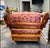 Contemporary Mid-Century Sculpted Wood Bookshelf Chaise Lounge in Red & Gold Damask For Sale - Image 3 of 12