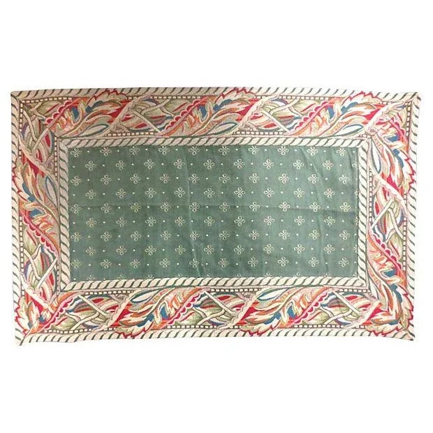 Vintage Woven Green & Red Tapestry Rug - 3'3" x 2' For Sale