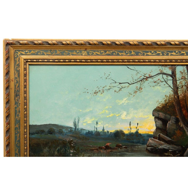 Realism French Barbizon Antique Oil Painting of Evening Landscape by Jean Bain For Sale - Image 3 of 12