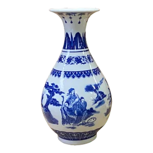 Chinese Oriental Blue White Porcelain Graphic Scenery Vase