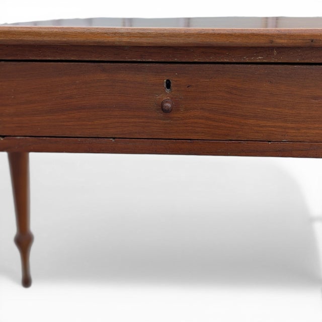 Brown Antique Solid-Wood Writing Desk With Turned Legs and Drawer For Sale - Image 8 of 18